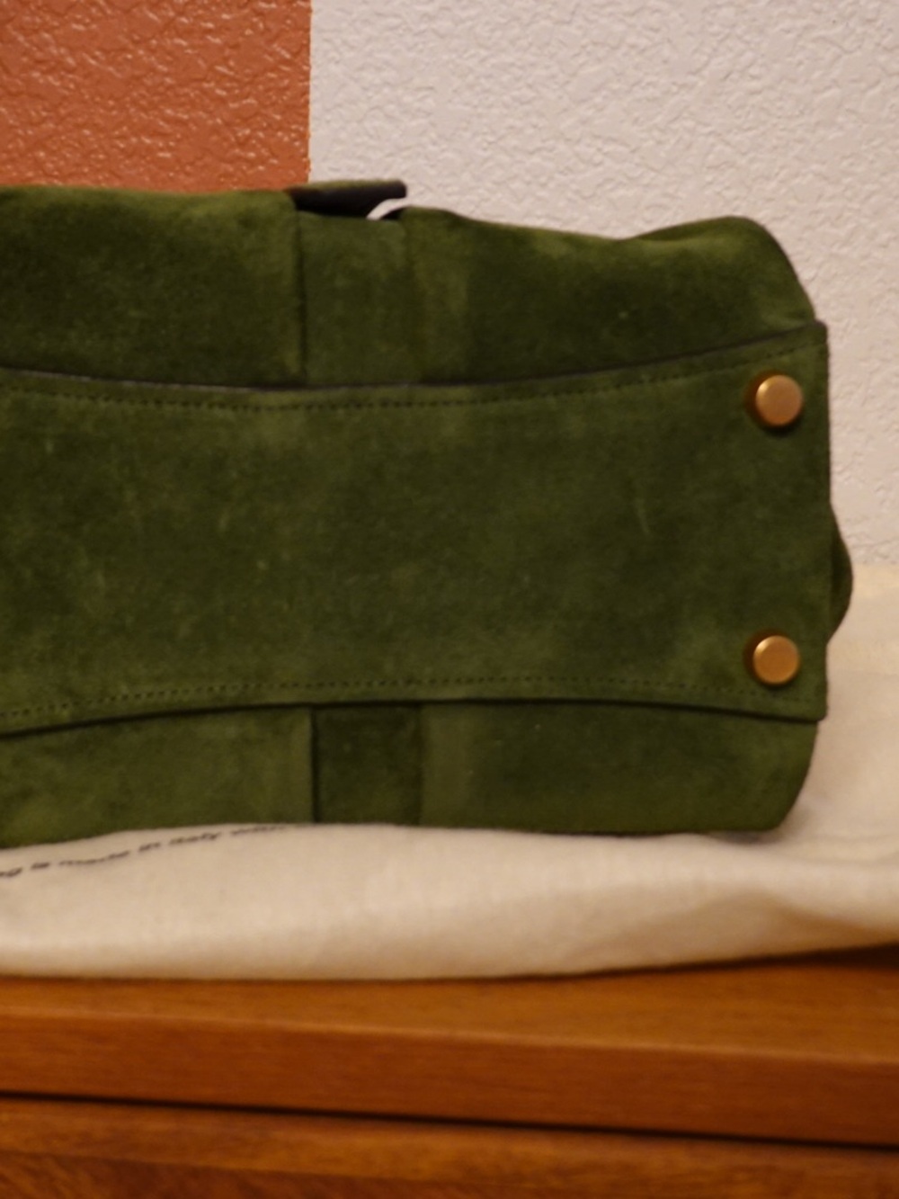 Advene Forest Green Suede Origami Architectural Top Handle Bag - Made in Italy - Picture 3 of 4